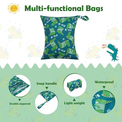 ALVA ALVABABY 3pcs Cloth Diaper Wet Dry Bags Waterproof Reusable with Two Zippered Pockets Travel Beach Pool Daycare Soiled Baby Items Yoga Gym Bag for Swimsuits or Wet Clothes 3L-ZM16A - color: Engineering truck Lion crocodile
