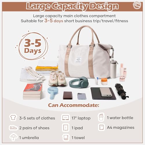 Gym Bag Womens Mens with Wet Pocket, Travel Duffel Bag for Plane, Sport Gym Tote Bags Swimming Yoga, Waterproof Weekend Overnight Carry on Bag Hospital Holdalls，Off White - color: X-Beige