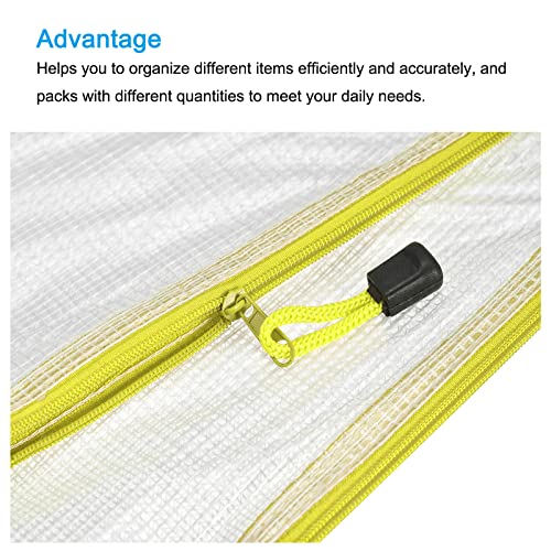 MECCANIXITY Mesh Zipper Bags, A3 Size Plastic Zip File Pouch Document Folders for Home Office Travel, Yellow Pack of 3 - color: Yellow