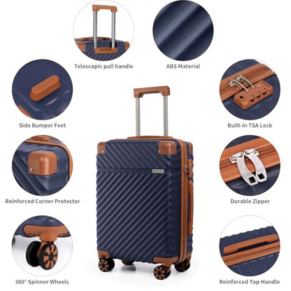 Cosbarn Luggage Sets 5 Piece with TSA Lock Spinner Wheels, Unisex Hard Case ABS Suitcase Set, Hardshell Lightweight Waterproof Travel Hardside Suitcases with Wheels for Women Men, Dark Blue - color: DarkBlue, size: 5 Piece Sets (20/24/28/Db/Tb)