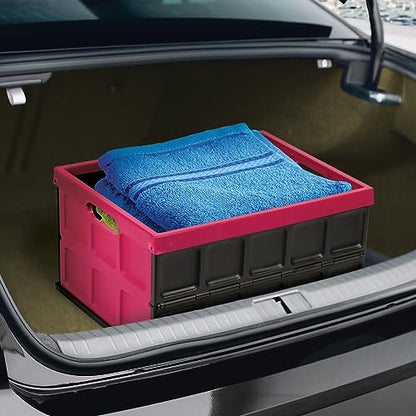 Glad Collapsible Storage Bin with Lid - 48L Foldable Plastic Box for Garage, Car Trunk, and Organization - Stackable Lidded Container with Handles, Purple - color: Purple