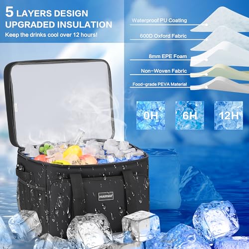 Hulongo Insulated Soft Cooler Bag, Large Ice Coolers Soft Sided Ice Chest for Beach, Collapsible and Portable - color: black (60 CAN Xlarge)