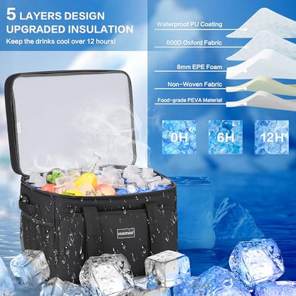 Hulongo Insulated Soft Cooler Bag, Large Ice Coolers Soft Sided Ice Chest for Beach, Collapsible and Portable - color: black (60 CAN Xlarge)