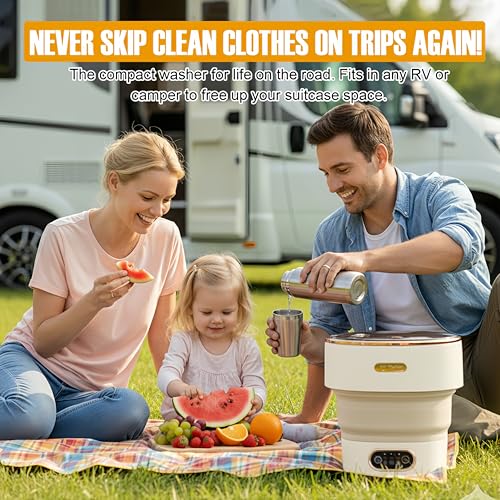Portable Foldable Washing Machine, 13L Mini Washer with Spin Basket | For Socks, Underwear & Baby Clothes | Compact for Apartment, Dorm, Travel | Khaki