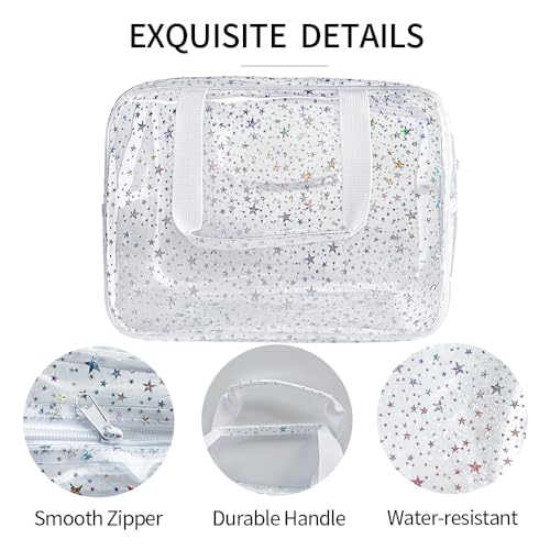 Holographic Star Transparent PVC Cosmetic Bag Clear Makeup Toiletry Carry Pouch Clear Travel Pouch Storage Bag for Vacation Bathroom and Organizing - color: Transparent
