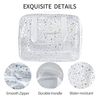 Holographic Star Transparent PVC Cosmetic Bag Clear Makeup Toiletry Carry Pouch Clear Travel Pouch Storage Bag for Vacation Bathroom and Organizing - color: Transparent