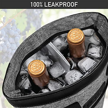 opux Two Bottle Wine Bag Carrier Tote, Insulated Leakproof 2 Bottle Wine Cooler Bag for Travel BYOB Picnic, Portable Wine Case, Gift for Men Women Wine Lover Birthday Party Christmas, Heather Grey - color: Heather Gray