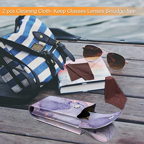 FINTIE Double Glasses Case with Carabiner Hook, Portable Vegan Leather Eyeglass Case Anti-scratch Sunglasses Pouch - color: Lilac Marble