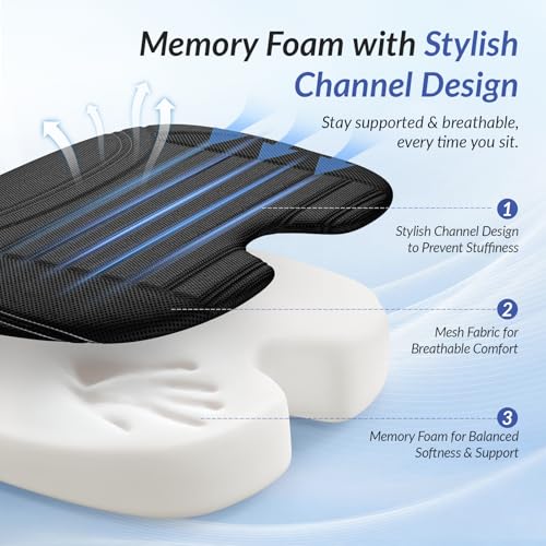 ZIKEE Wedge Car Seat Cushion for Tailbone Pain Relief & Better Visibility, Ergonomic Memory Foam Seat Cushion for Car with Breathable Channel Design, Fits Car, SUV, Truck, Non-Slip Mesh Cover