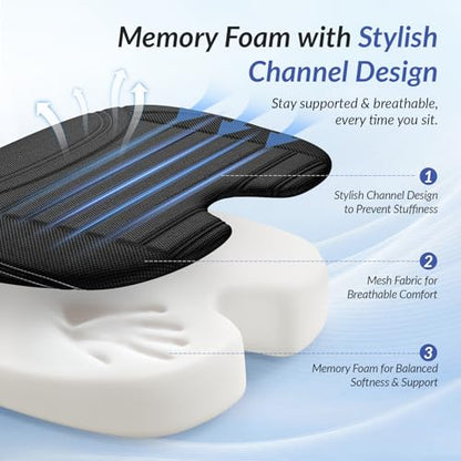 ZIKEE Wedge Car Seat Cushion for Tailbone Pain Relief & Better Visibility, Ergonomic Memory Foam Seat Cushion for Car with Breathable Channel Design, Fits Car, SUV, Truck, Non-Slip Mesh Cover