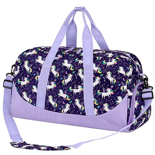 Choco Mocha Kids Duffle Bag, Girls Unicorn Overnight Travel Bags for Kid with Shoes Compartment, Large Weekender Bag for Sleepover, Space Purple - color: Space Unicorn-Purple