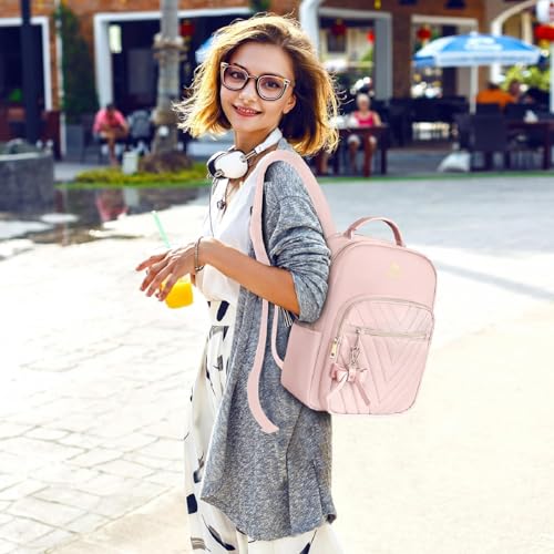 MATEIN Bowknot Cute Backpack Purse, Fashion Mini Shoulder Bag, Waterproof Lightweight Travel Daily Backpack College Handbag for Ladies Women, 2pcs Sets, Pink - color: Pink, size: Small-12.9 inch