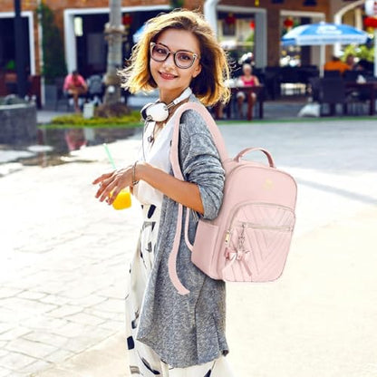 MATEIN Bowknot Cute Backpack Purse, Fashion Mini Shoulder Bag, Waterproof Lightweight Travel Daily Backpack College Handbag for Ladies Women, 2pcs Sets, Pink - color: Pink, size: Small-12.9 inch