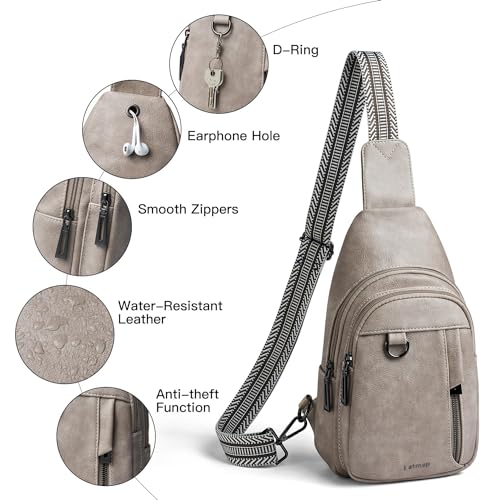 LATMAP 7L Sling Bag for Women Men Leather Small Sling Backpack Daypack Anti Theft Fanny Pack Crossbody Purse Travel - color: Regular Size-greyish