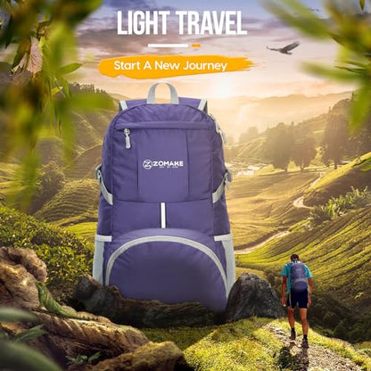 ZOMAKE Lightweight Packable Backpack 35L, Light Foldable Backpacks Water Resistant Collapsible Hiking Bag, Compact Folding Day Pack for Travel Camping(Purple) - color: Purple