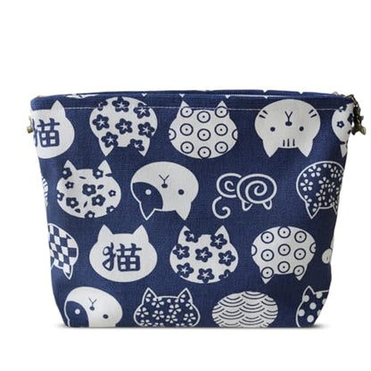 HAPPYHEIDI Canvas Makeup Bag, Cosmetic Travel Pouch, Kawaii Blue Cats, Cotton Blend, Animal Print, Zipper Closure, 7.1x2.4x7 Inches - color: GR-Canvas-Blue Cats