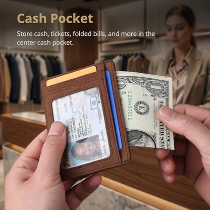 Buffway Slim Minimalist Front Pocket RFID Blocking Leather Wallets for Men and Women - At Sahara Coffee - color: At Sahara Coffee