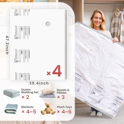 TAILI 4 Pack Vacuum Storage Bags, XXL Jumbo (47x39 Inch), Vacuum Sealed Bags for Comforter and Blankets, Bedding, Clothing, Giant Space Saver Bags for Huge Stuffed Toy - size: 4 XXL