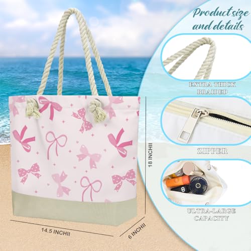 Fokongna Tote Bag For Women, Beach Bag Best Friend Travel Birthday Gifts, Travel Parties Vacation Shopping Essentials - color: Pastel Pink Bows