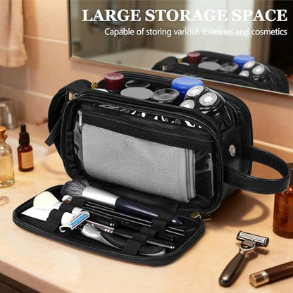 Husband Birthday Gift for Dad Him Men,Waterproof Custom Engraved Leather Toiletry Bag,Personalized Father Day Gift for Dad Husband,Groomsmen Anniversary Thanksgiving Christmas Valentine's Day-Black L - color: Black