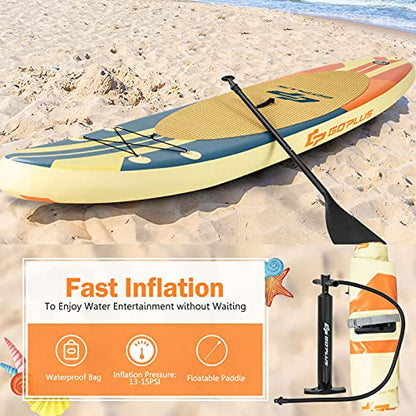 Goplus Inflatable Stand up Paddle Board, 10'/10.5'/11' SUP 6" Thick with Premium Accessories, Adjustable Aluminum Paddle, Leash, Carry Bag, Hand Pump, Removable Fin, ISUP for Adults - size: 11 FT, style: Beige