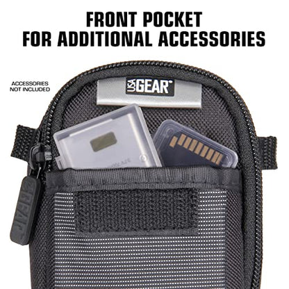 USA Gear Point Shoot Camera Case Compatible with Nikon Coolpix, Canon Powershot Elph 180, Canon G7 X Mark iii, and more - Small Digital Camera Case with Shoulder Strap, Belt Loop, Pocket for SD Card