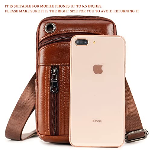 Leather Cell Phone Wallet Shoulder Holster,Hip Bum Pack Pouch Belt Pouch Bolso para Hombre Crossbody Bag for Men with Card Slots Compatible with iPhone (Brown) - color: Brown