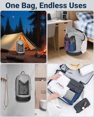 Laundry Bag with Shoulder Straps and Mesh Pocket Laundry Backpack Large Portable Laundry Hamper for College Laundromat Apartment - color: Light Gray & Dark Gray