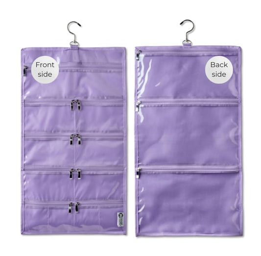 On-The-Go Organizer, 14 Clear Vinyl Pockets, Hanging Travel Case for Makeup and Accessories, 13.5 x 24 inches (Lilac, Large) - color: Lilac, size: Large