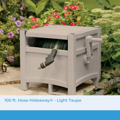 Suncast Garden Hose Reel Hideaway for 5/8" Vinyl Hose, Retracting Storage of 100ft, Light Taupe - size: 100' (Light Taupe)