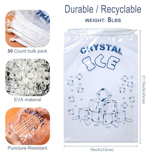 Ice Bags 5lb with Drawstring, 50 Pack Plastic Ice Bags for Ice Storage - size: 5LB
