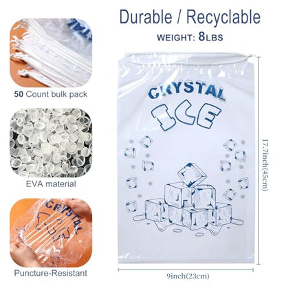 Ice Bags 5lb with Drawstring, 50 Pack Plastic Ice Bags for Ice Storage - size: 5LB