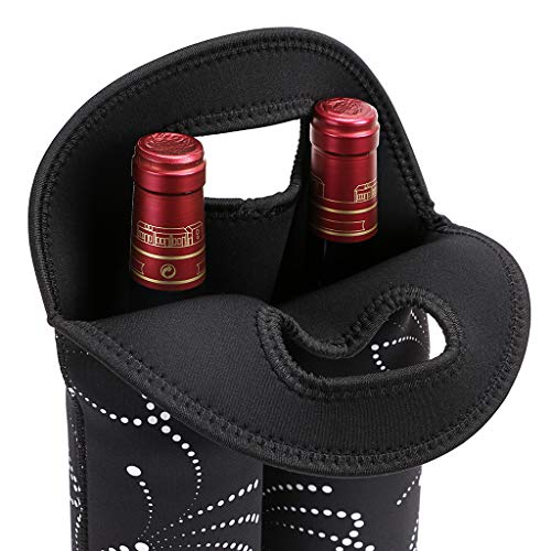 Hipiwe Wine Carrier Tote Bag Two Bottle Insulated Neoprene Wine/Water Bottle Holder for Travel with Secure Carry Handle (Black) - style: Black
