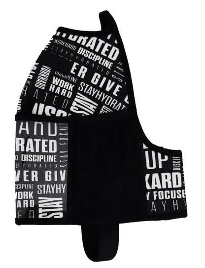 Half-Gallon Fitness Hydration Cover | Neoprene Insulated Cooling & Portable Gym Water Bottle Carrier | CASE with Storage Pockets - color: MOTIVATION BLACK/WHITE
