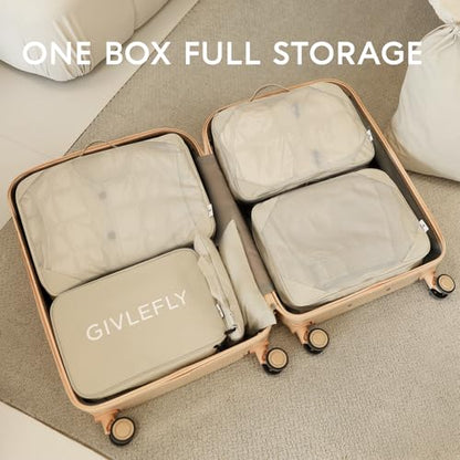 GIVLEFLY Compression Packing Cubes for Travel, 6-Piece Lightweight Luggage Organizer Bags, Space Saving Suitcase Packing Set for Women - color: Beige