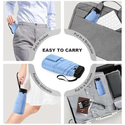 Mini Umbrella - Compact, Waterproof Travel Umbrella for Light Rain, Suitable for Women's Purse and Pocket - color: 0501.Light Blue 2pcs