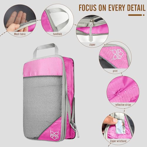 8 Set Compression Packing Cubes for Travel, Expandable Luggage Organizer with Shoe Bag & Laundry Bag - Lightweight Suitcase & Backpack Travel Essentials (Pink) - color: Pink