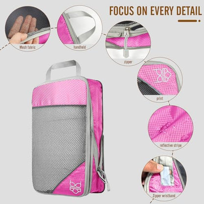 8 Set Compression Packing Cubes for Travel, Expandable Luggage Organizer with Shoe Bag & Laundry Bag - Lightweight Suitcase & Backpack Travel Essentials (Pink) - color: Pink