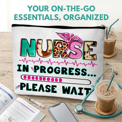 Nurse Graduation Gifts for Women, Nurse Medical Makeup Bag Appreciation Birthday Gifts for Nurses, Nursing Essentials Travel Cosmetic Pouch Bags with Zipper - B01 - style: Nurse in Progress Please Wait