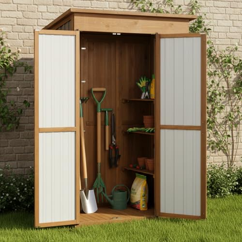 51" L Outdoor Storage Cabinet Waterproof with Shelves, Outside Storage Shed Backyard Tall Cabinet with Fold-Out Table for Patio, Garage, Garden, Pool Accessories Storage - size: 51.4"L*20" W*70"H
