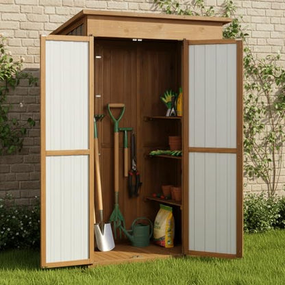 51" L Outdoor Storage Cabinet Waterproof with Shelves, Outside Storage Shed Backyard Tall Cabinet with Fold-Out Table for Patio, Garage, Garden, Pool Accessories Storage - size: 51.4"L*20" W*70"H