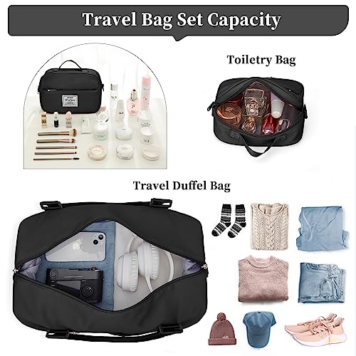 Weekender Bags for Women,Personal Item Travel Bag with Shoes Compartment,Overnight Travel Duffel Bag with Toiletry Bag - color: Black, size: Large