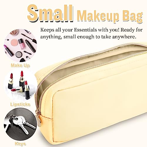 Nylon Small Makeup Bag for Purse, Cute Preppy Makeup Bag Cosmetic Zipper Pouch Purse, Waterproof Portable Travel Toiletry Bag Coin Pouch Clutch Makeup Brush Bag Organizer Storage for Women Men(Beige) - color: Beige, size: Small