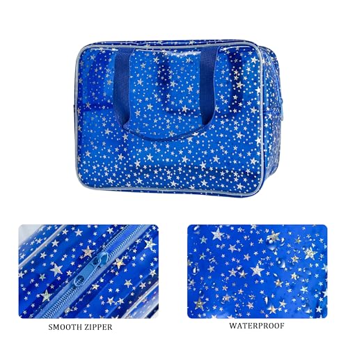 Dark Blue Clear Star Large Cosmetic Bag and Travel Pouch with Handle,Durable Material,Zipper Design-Ideal for Makeup,Travel Essentials (Dark Blue) - color: Dark Blue