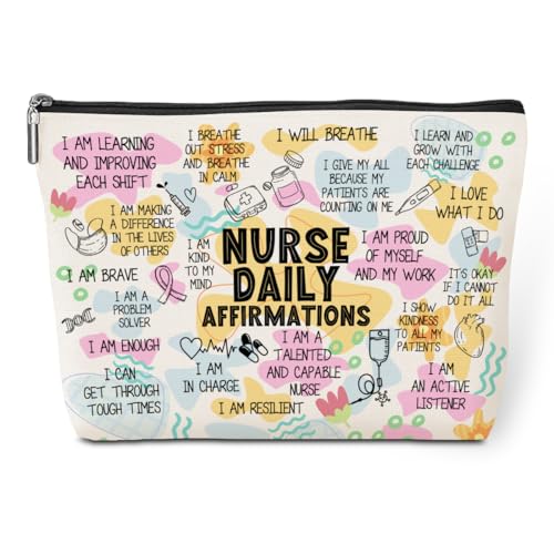 Daily Affirmations Makeup Bag Nurse Accessories for Work Nurse Gifts Nursing Student Essentials Inspirational Gifts for Women Female RN Nurse Coworker Birthday Friendship Nurse Day Travel Toiletry Bag - color: Multicolor630