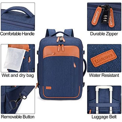Lumesner Carry on Travel Backpacks, Extra Large 40L Flight Approved Bag for Men & Women,Expandable Suitcase Backpack With 4 Packing Cubes,Water Resistant Luggage Daypack Business Weekender Bag, Blue - color: Blue