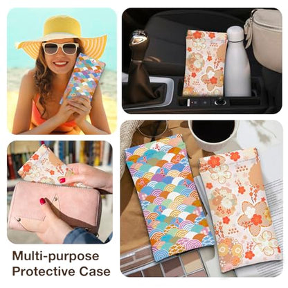 Eyeglasses Sunglasses Case PU Soft Squeeze Top Glasses Pouch for Women Men,Floral Pattern Portable Anti Scratch - color: Pink+yellow