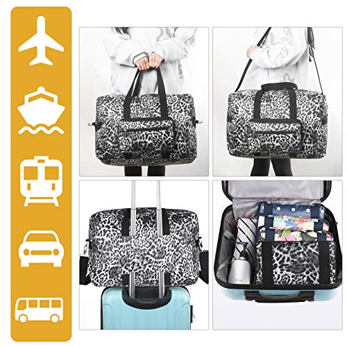 F.FETIVIN Travel Foldable Waterproof Duffel Bag - Lightweight Carry on Luggage Tote Duffel Bag(Leopard Print) - color: A-Leopard Print