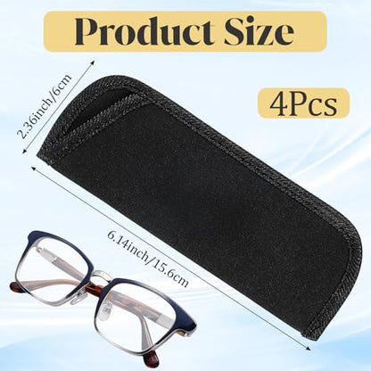 4 Pack Soft Eyeglass Case, 6.14x2.36Inch Slip in Opening Design Protective Glasses Pouch, Easy to Carry Travel Holder for Eyeglasses Sunglasses, Eye Glass Storage