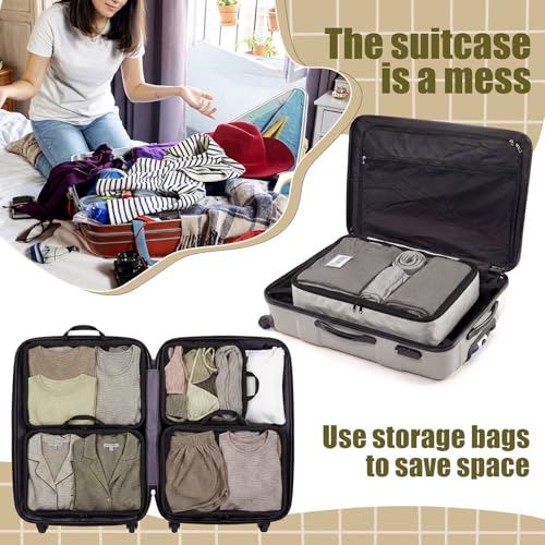 7 Pcs Packing Cubes for Travel Days of Week Compression Packing Cube with Labels Organizers Luggage Storage Bag(Brown,Large) - color: Brown